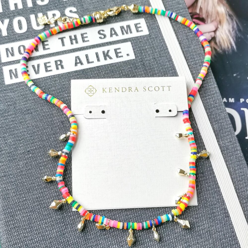 New Gold kendra scott Reece Choker Necklace Neon Mix - Picture 2 of 3